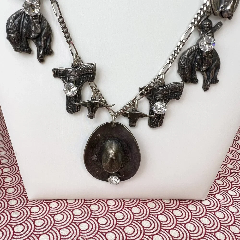 La Contessa Mary DeMarco Western Cowgirl Charm Silver Tone Necklace AND Earrings - Picture 5 of 13